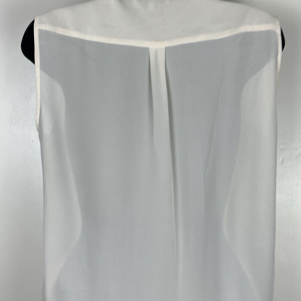 Sandro Paris  100% Silk White Blue Collared Shirt Sleeveless preppy Size 1 US S - Picture 7 of 10